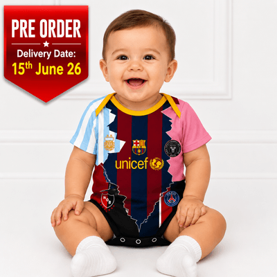PRE-ORDER - Lionel Messi (LM10) Fusion Baby Football Jersey Romper - Soft Cotton Football Jersey Bodysuit (0 to 12 months)_img_0