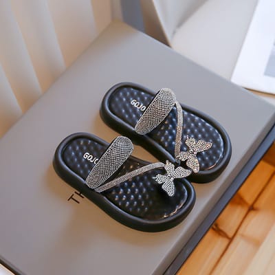 Kids Girls Butterfly Rhinestone Sandals - Soft Sole Kids Fashion Slippers (3 to 5 years)_img_1