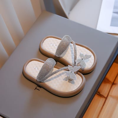 Kids Girls Butterfly Rhinestone Sandals - Soft Sole Kids Fashion Slippers (3 to 5 years)_img_2