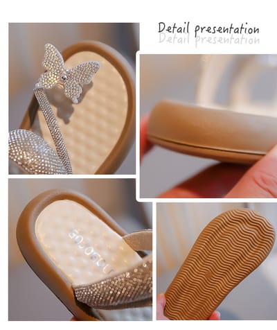 Kids Girls Butterfly Rhinestone Sandals - Soft Sole Kids Fashion Slippers (3 to 5 years)_img_4