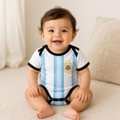 Baby Argentina World Cup 2026 Home Jersey Romper Dress - Soft Cotton Football Jersey Bodysuit (0 to 12 months)_img_0