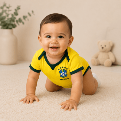 Baby Brazil World Cup 2026 Home Jersey Romper Dress - Soft Cotton Football Jersey Bodysuit (0 to 12 months)_img_0