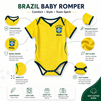 Baby Brazil World Cup 2026 Home Jersey Romper Dress - Soft Cotton Football Jersey Bodysuit (0 to 12 months)_img_7