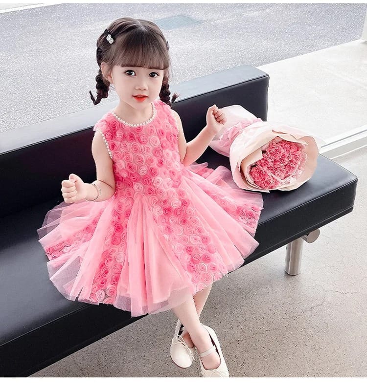 Baby Girl Rose Elegant Sleeveless Tulle Party Dress (1 to 7 years)