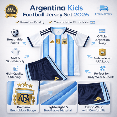 PRE-ORDER - Kids Boy Premium Argentina Football World Cup 2026 Jersey Set (1 to 6 years)_img_6